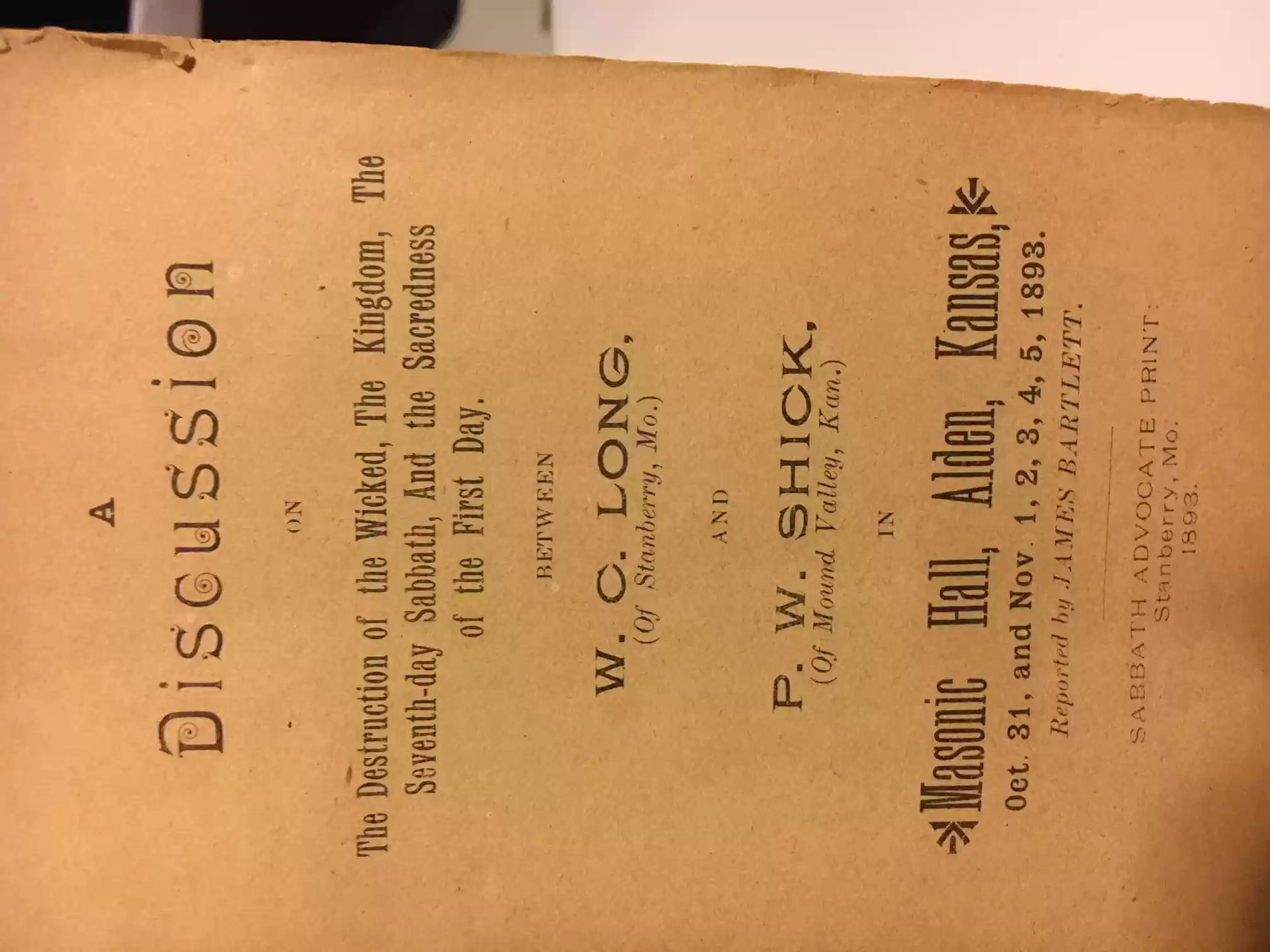 Discussion on the Destruction of the Wicked Cover(1893)